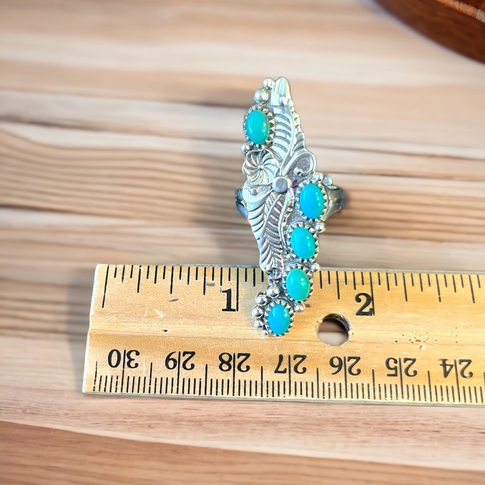 Beautiful Turquoise Solid Sterling Silver Ring - Picture 7 of 12